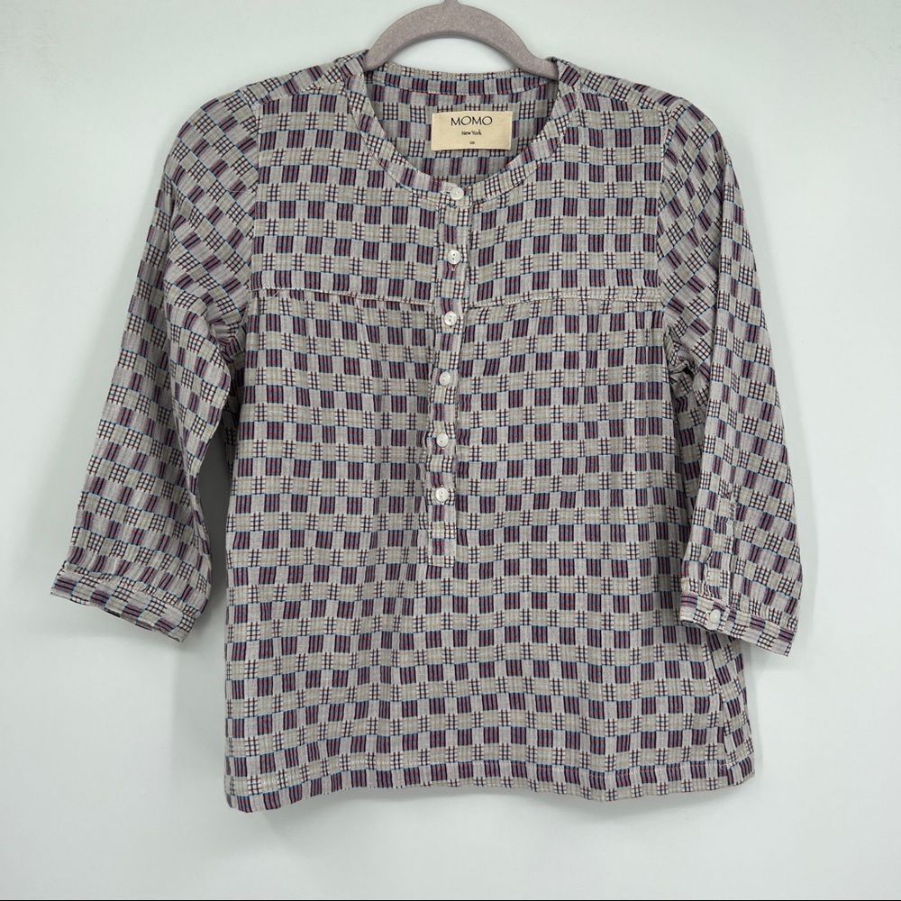 MOMO Striped Geometric Print Multi Scoopneck Three Quarter Sleeves Blouse